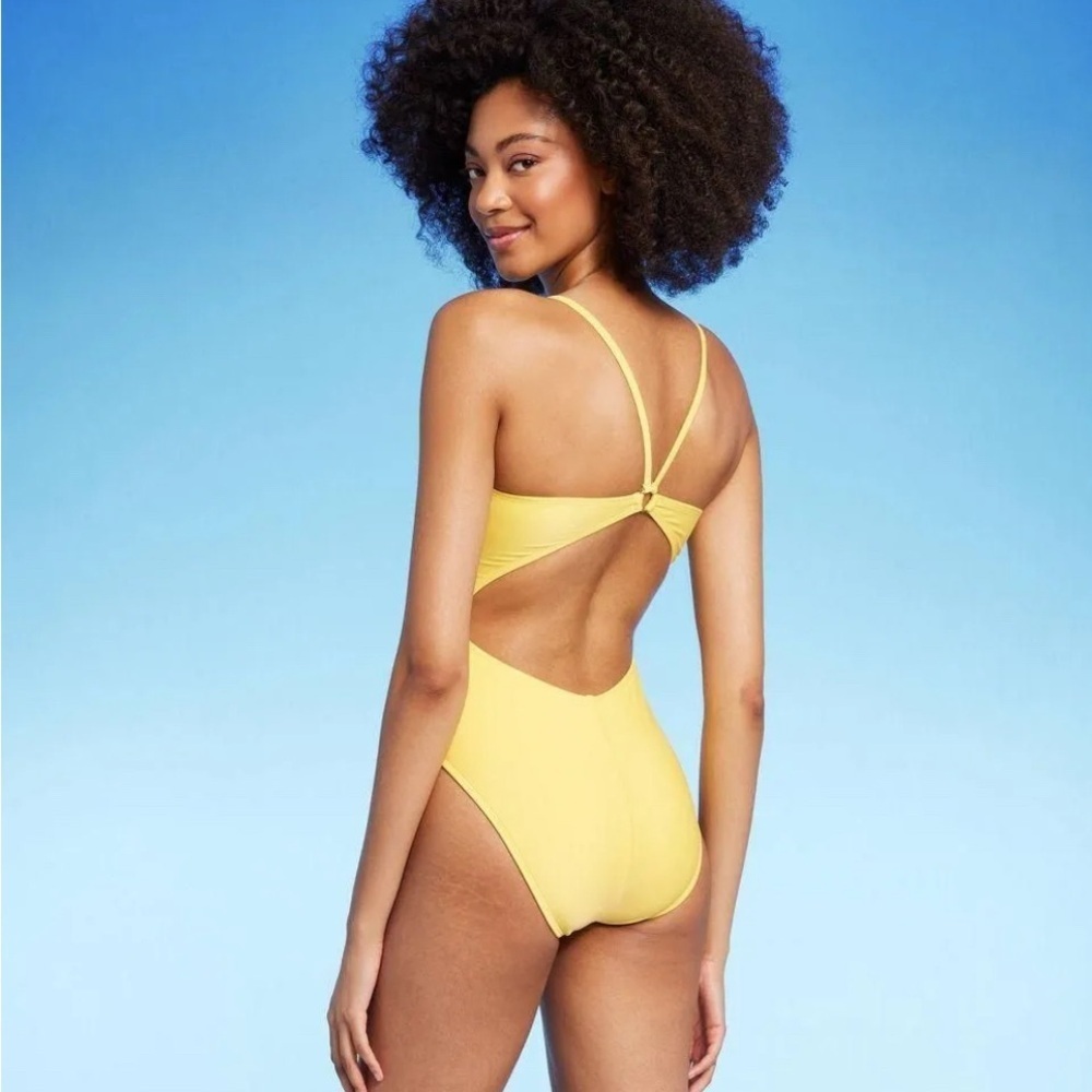 New Shade & Shore Women's Cheeky Racerback Swimwear Yellow Xs One Piece Swimsuit — image 2 of 8